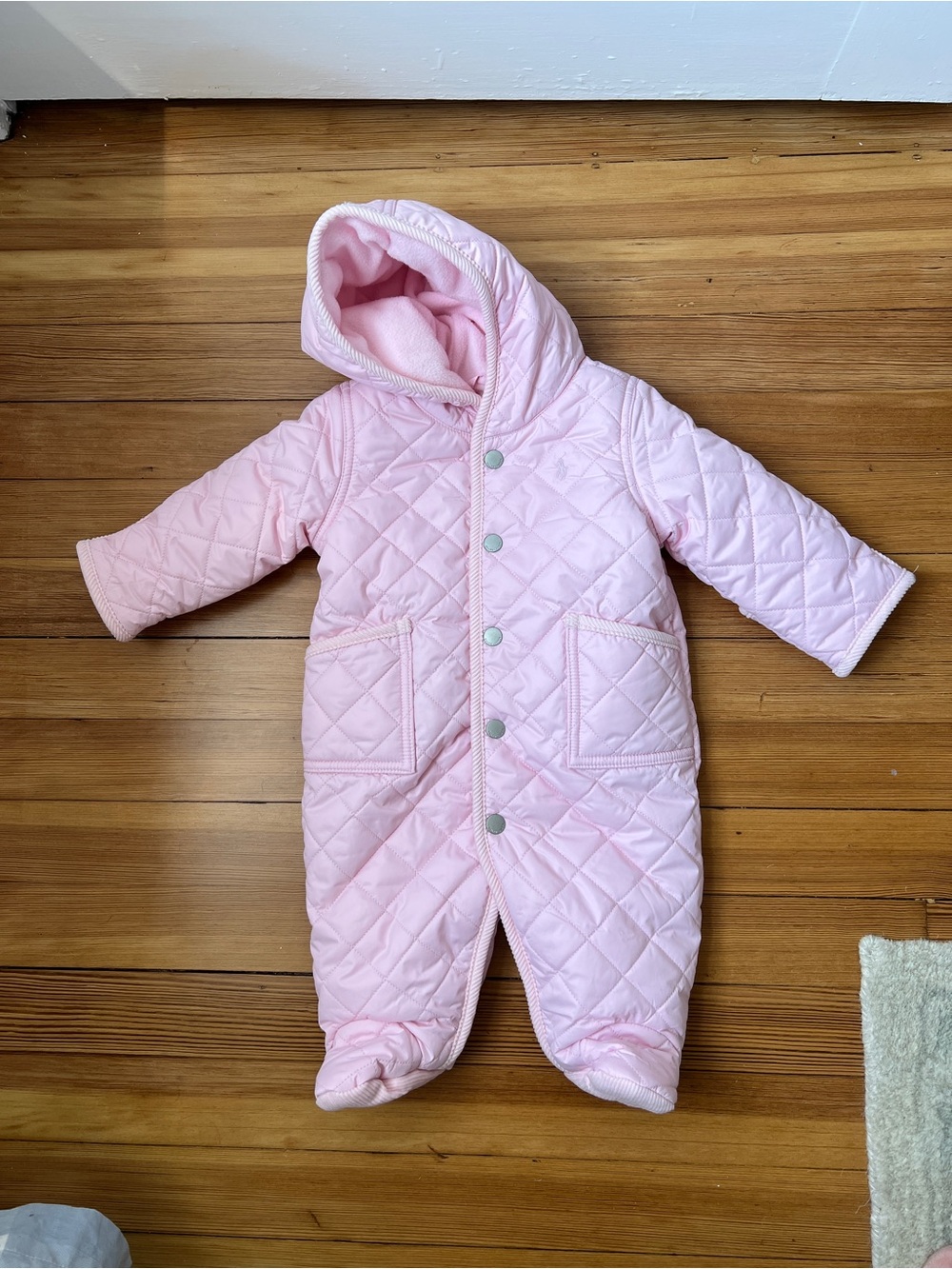 Ralph Lauren Pink Quilted Hooded Baby One-Piece Snowsuit